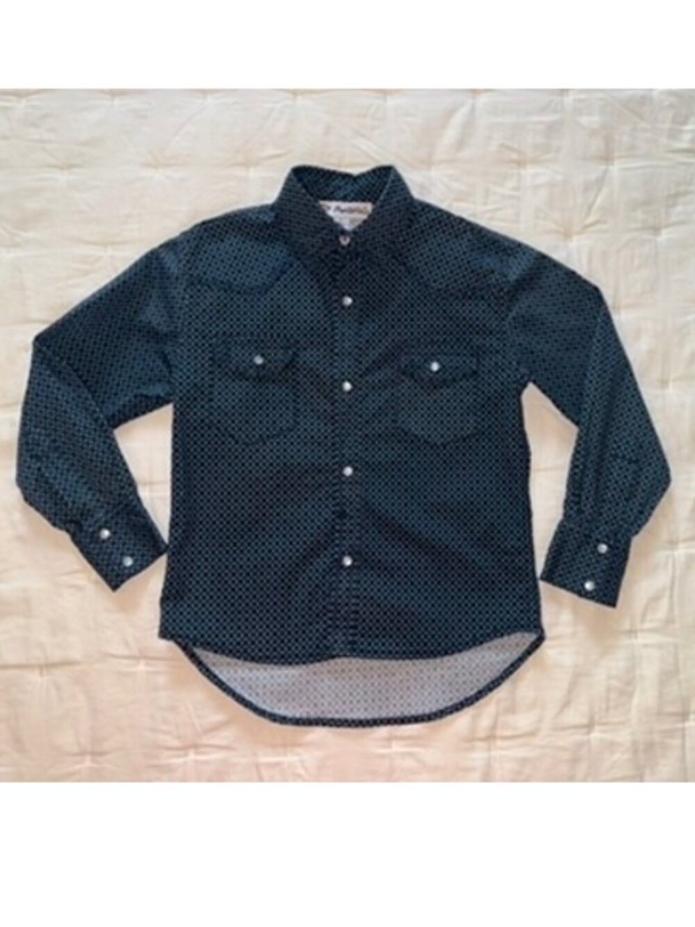 Montana Co. Blue Western Print Pearl Snap Shirt Youth S
